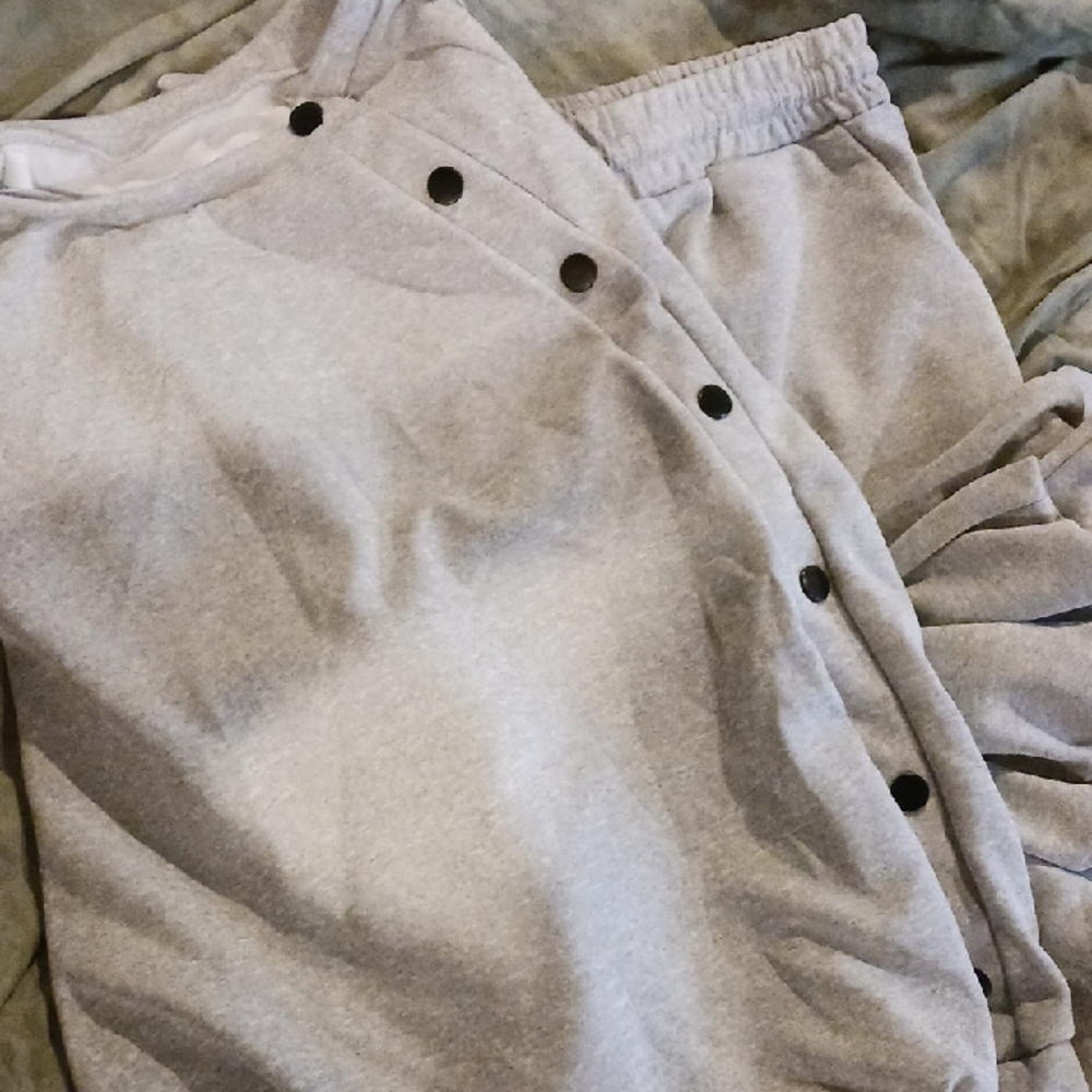 SHEIN Gray Track Pants with Black Buttons